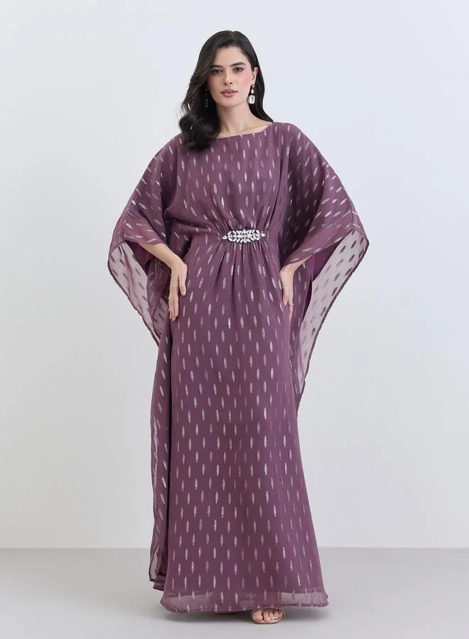 Amirah Women Purple Chiffon Embellished Kaftan Maxi Dress